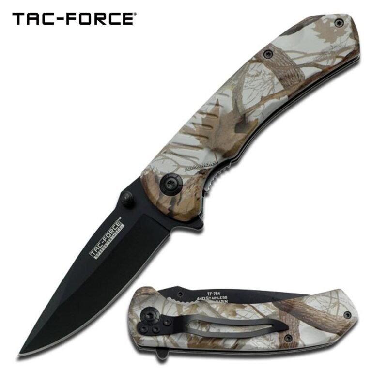 Brown Camo Handle Spring Assisted Knife With Pocket Clip - 4.25" Closed In Length