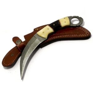 Handmade Damascus Steel Tactical Lethal Karambit With Leather Sheath