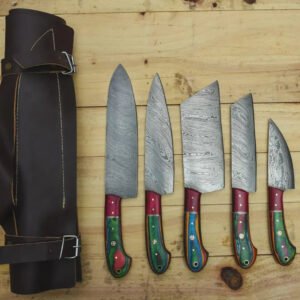 Handmade Damascus Steel Chef Knife set of 5pcs With Sheet, Chef Knives Set, pro chef knife Kitchen Knives Set, Gift For Her , Gift For Dad