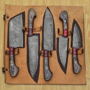 Handmade Damascus Steel Chef Knife set of 5pcs With Sheet, Chef Knives Set, pro chef knife Kitchen Knives Set, Gift For Her , Gift For Dad