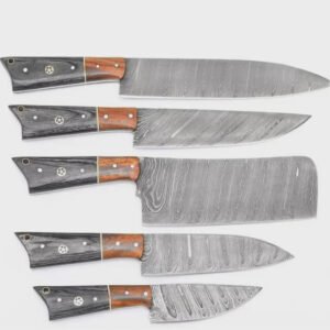 Handmade Damascus Steel Chef Knife set of 5pcs With Sheet, Chef Knives Set, pro chef knife Kitchen Knives Set, Gift For Her , Gift For Dad