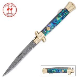 KISSING CRANE GENUINE ABALONE DAMASCUS STILETTO KNIFE