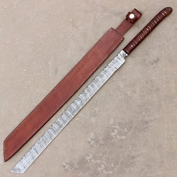 Handmade Damascus Steel Hunting Machete | Camping & Hunting | Leather Sheath