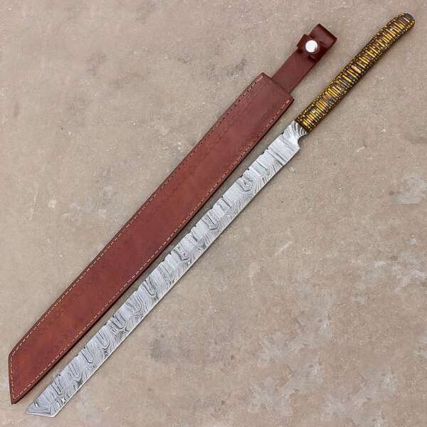 Handmade Damascus Steel Hunting Machete | Camping & Hunting | Leather Sheath