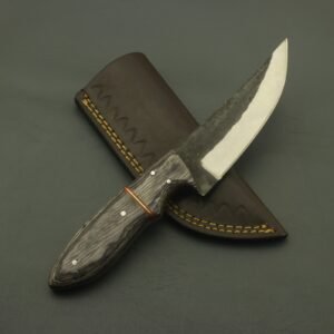Handmade Carbon Steel Hunting Knife: Full Tang, Rosewood Handle, Leather Sheath