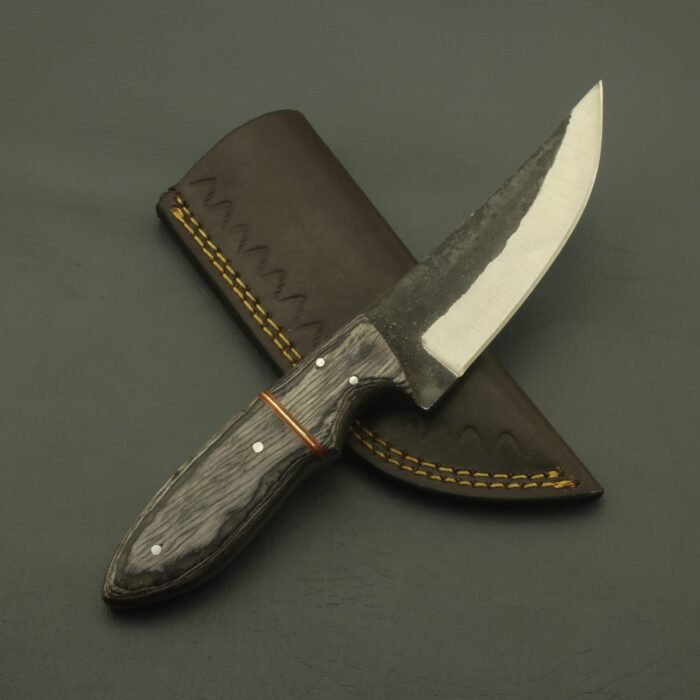 Handmade Carbon Steel Hunting Knife: Full Tang, Rosewood Handle, Leather Sheath