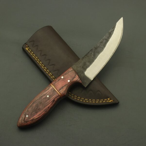 Handmade Carbon Steel Hunting Knife: Full Tang, Rosewood Handle, Leather Sheath