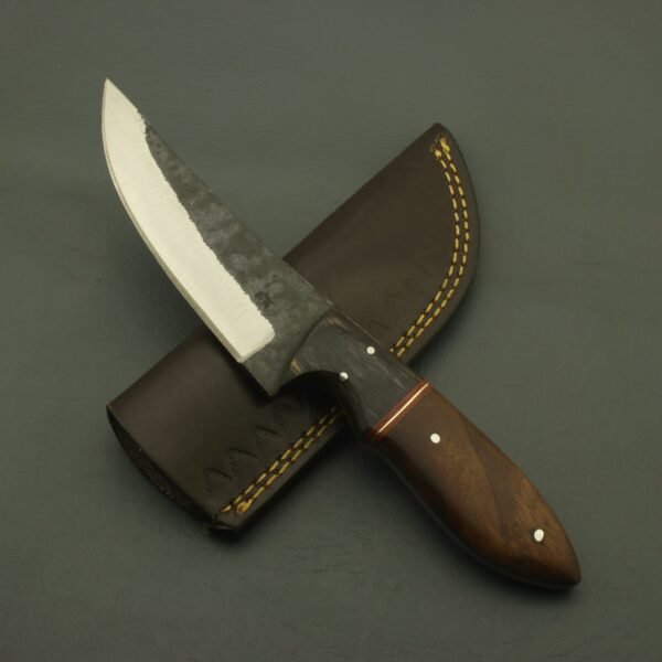 Handmade Carbon Steel Hunting Knife: Full Tang, Rosewood Handle, Leather Sheath