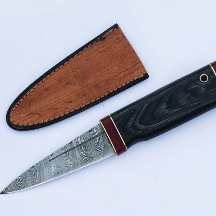 Custom Handmade Damascus Steel Celtic Sgian Dubh Dirk: Wooden Handle Scottish | Camping & Hunting Knife