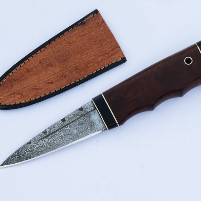 Custom Handmade Damascus Steel Celtic Sgian Dubh Dirk: Wooden Handle Scottish | Camping & Hunting Knife