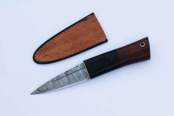 Custom Handmade Damascus Steel Celtic Sgian Dubh Dirk: Wooden Handle Scottish | Camping & Hunting Knife