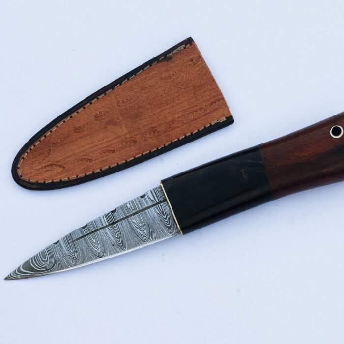 Custom Handmade Damascus Steel Celtic Sgian Dubh Dirk: Wooden Handle Scottish | Camping & Hunting Knife