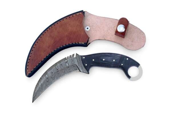 Handmade Damascus Steel Karambit Knife: Laminated Wood Handle
