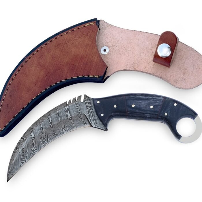 Handmade Damascus Steel Karambit Knife: Laminated Wood Handle