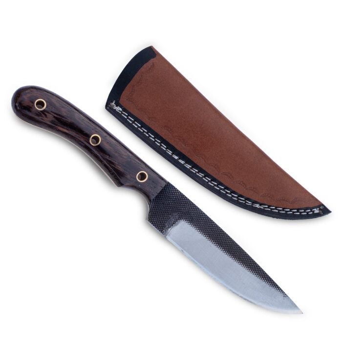 Handmade RASP Steel Fixed Blade Knife: Micarta Handle, Leather Sheath